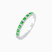 Princess Cut Channel Set Tsavorite and Baguette Diamond Ring Band - Shahin Jewelry